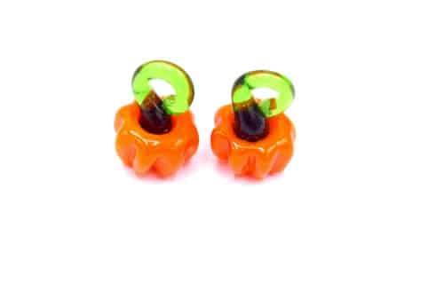 Breloques citrouille en verre lampwork orange et verte pour bijoux DIY