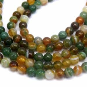 Perles agate rayée naturelle vert marron