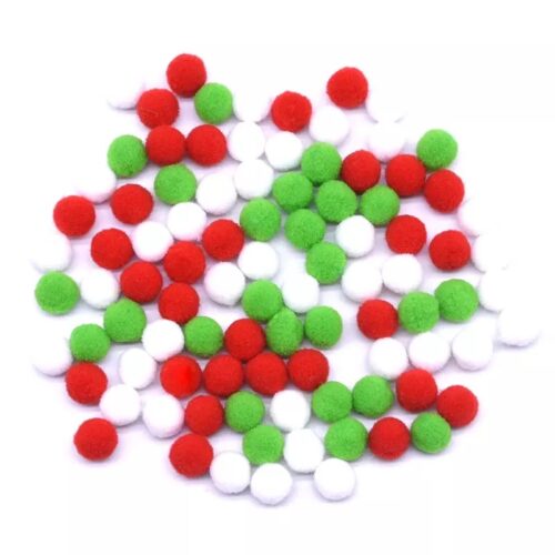 Pompons boules Ø10mm mixte rouge blanc vert