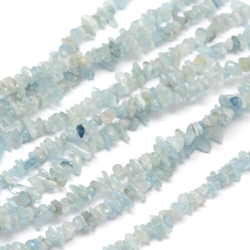 Chapelet de perles en aigue-marine naturelle, chips   ~81 cm