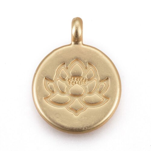 Pendentifs ronds fleur de lotus plaqué 18k or x2