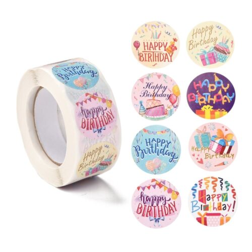 Rouleau de 500 Etiquettes autocollantes rondes anniversaire mixte