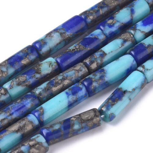 Perles turquoise et lapis lazuli forme colonne 13mm x10