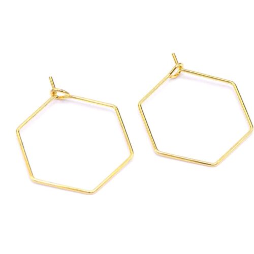 Anneaux d'oreilles créoles hexagonale en acier inoxydable 316 plaqué or
