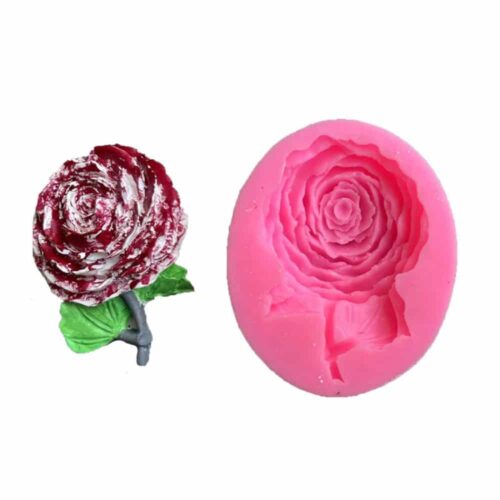 Moule Souple en Silicone fleur rose avec feuille