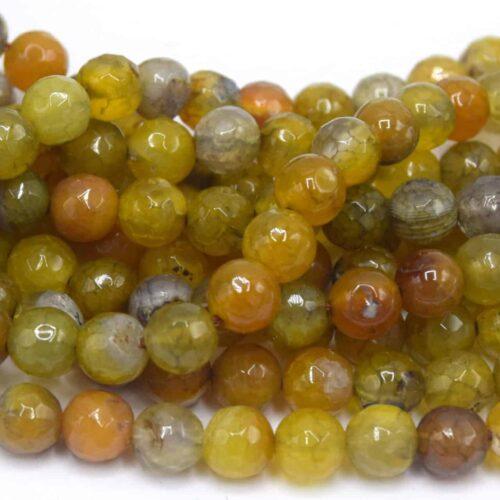 Perles d'agate à facettes rondes veinées dragon vert anis lot 20/40 unités