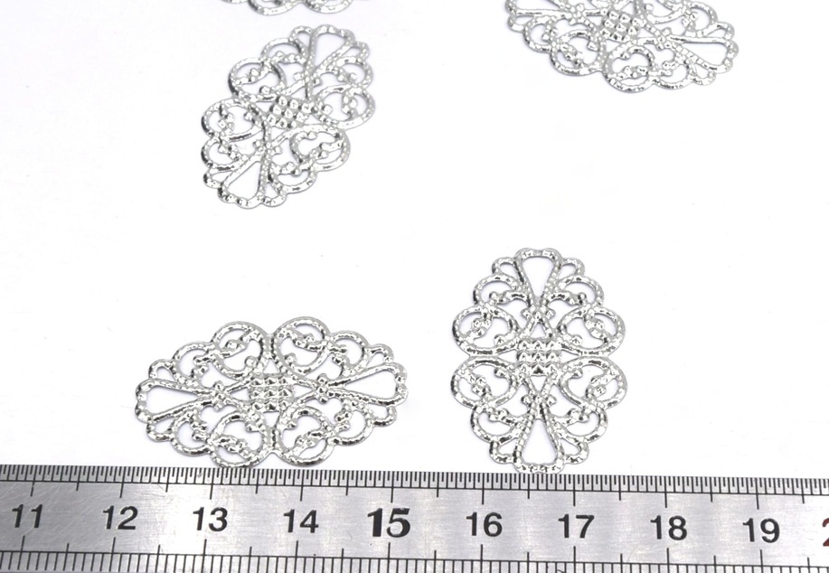 20 Estampes losange filigrane 31mm argent platine, fabrication bijoux diy