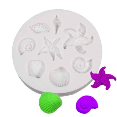 Moule en silicone thème marin, coquillage, fossile et étoile de mer