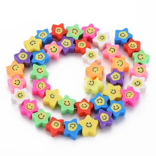 Perles Étoiles Souriantes Pâte Polymère Multicolore 7.5-9mm - 20/50