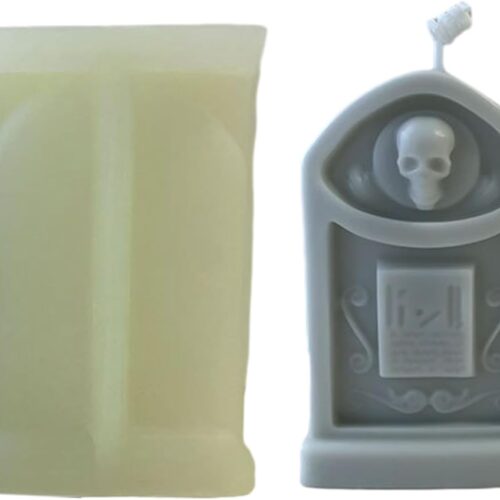 Moule en silicone pour bougies pierre tombale tête de mort 3D