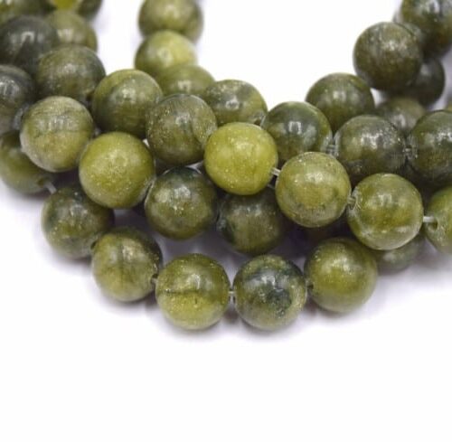 Perles jade taiwan naturelle ronde vert olive 6mm