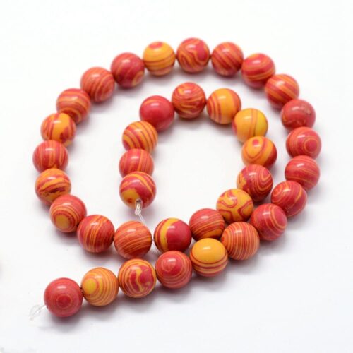 Perles ronde rouge orangé malachite Ø6mm x1 chapelet