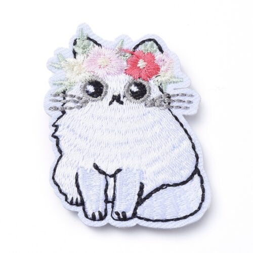 Ecusson patch thermocollant chat couronne de fleurs x2
