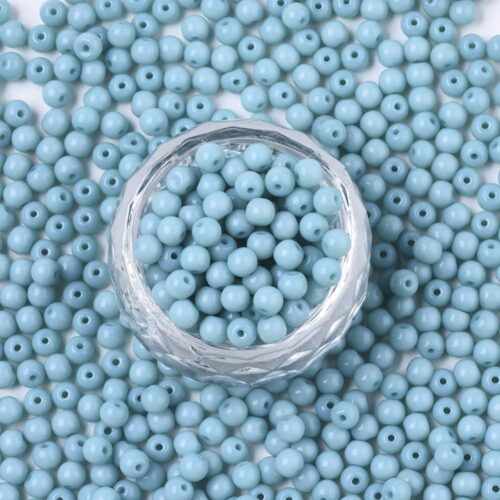 Perles de verre opaque ronde bleu ciel