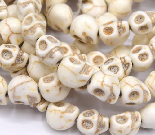 Perles tête de mort howlite ivoire veinées 8x10mm