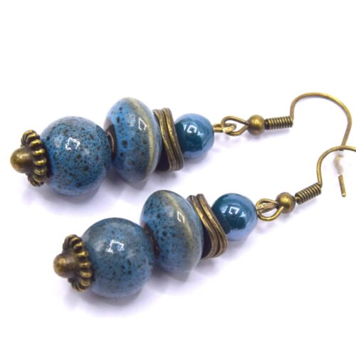Boucles d'Oreilles Pendante en Céramique Bleue
