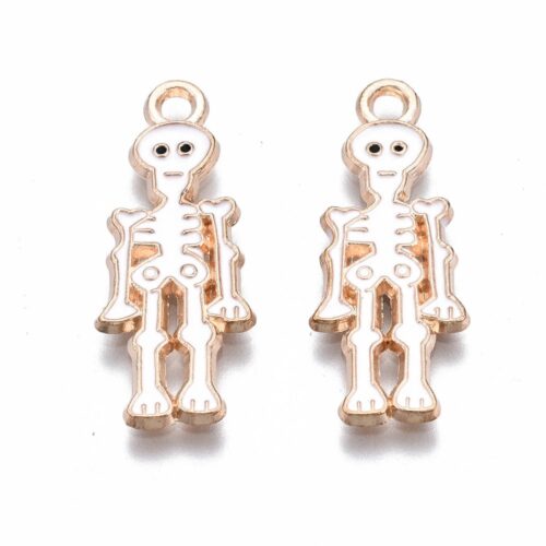 Breloques métal émaillé squelette blanc Halloween