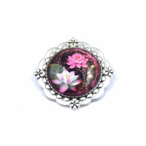 Broche fleurs de lotus en métal argenté x1