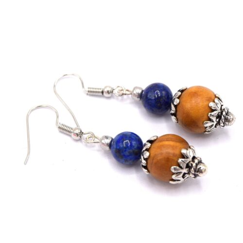 Boucles d'oreilles en bois d'olivier et pierre Lapis Lazuli