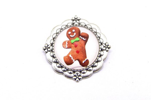 Broche métal argenté petit biscuit, gingerbread