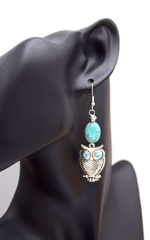 Boucles d'Oreilles Hibou Turquoise Bleu X1 – Image 3
