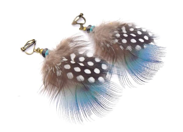 Boucles d'Oreilles Plumes de Paon Bohèmes Turquoise et Noires