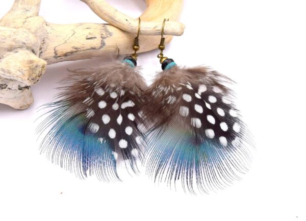 Boucles d'Oreilles Plumes de Paon Bohèmes Turquoise et Noires - Nuna x1 – Image 2