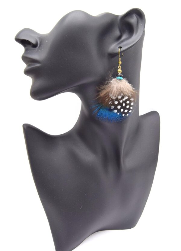 Boucles d'Oreilles Plumes de Paon Bohèmes Turquoise et Noires