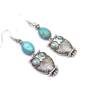 Boucles d'Oreilles Hibou Turquoise Bleu X1