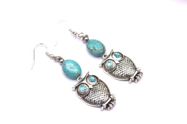 Boucles d'Oreilles Hibou Turquoise Bleu X1