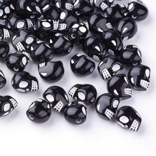 Perles tête de mort, crâne noir 13mm