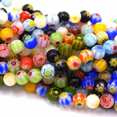 Perles de verre  millefiori rondes couleur mixte 8mm