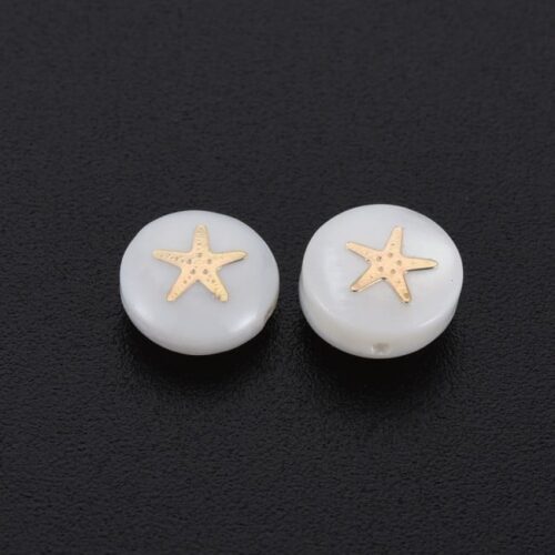 Perles coquillage d'eau douce ronde plate 8mm étoile de mer x5