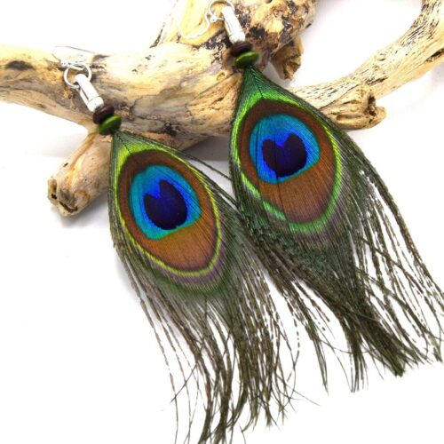 boucles d'oreilles plumes de paon