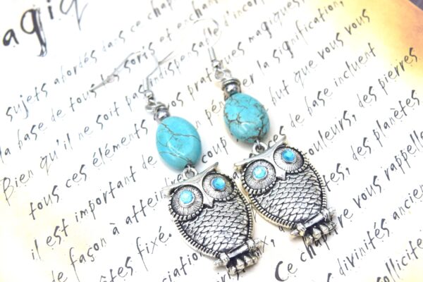 Boucles d'Oreilles Hibou Turquoise Bleu X1 – Image 2