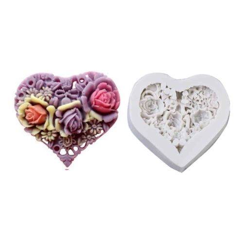 Moule en silicone coeur bouquet de fleurs