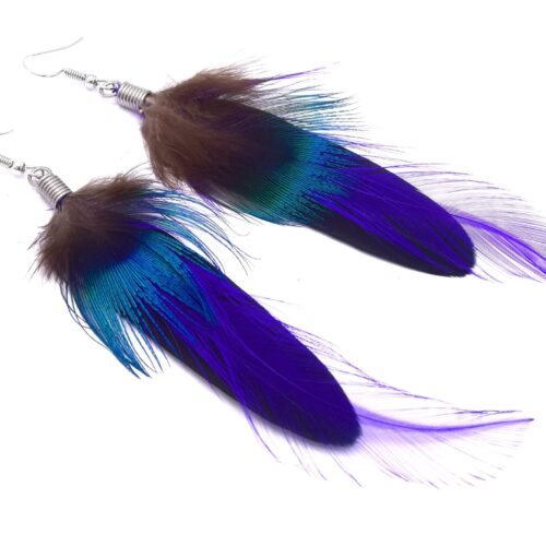 Boucles d'oreilles plumes Oneida, plume de paon