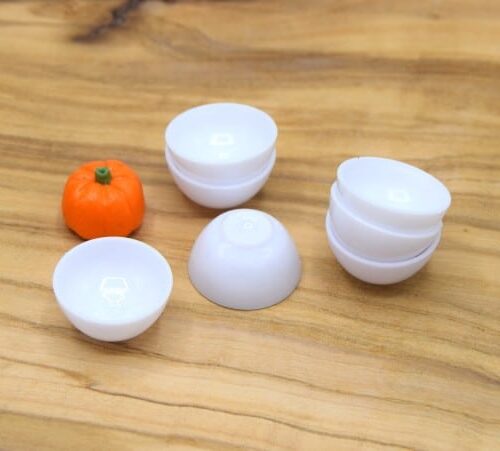 Bols miniatures blanc en résine 25mm 1:12 x6