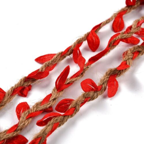 Cordon de chanvre feuilles rouge en tissu