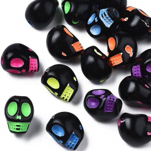 Perles tête de mort, crâne multicolore 10mm