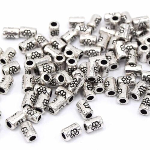Perles tube fleur argent antique 5x3.5mm x40