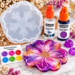 Atelier résine floral coloré et scintillant magic plop dessous de verre en résine