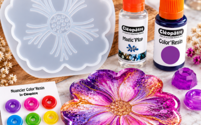 Atelier résine floral coloré et scintillant magic plop dessous de verre en résine