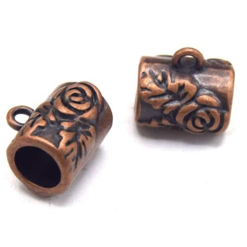 Bélières alliage de cuivre rouge gravé fleur rose 12mm