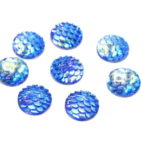 Cabochons écailles de sirène bleu 12mm x20