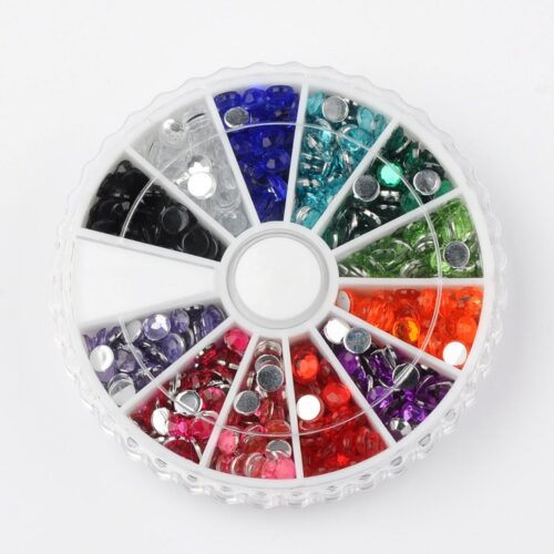 Boite de ~780 strass  à facettes demi rond 12 couleurs 4mm