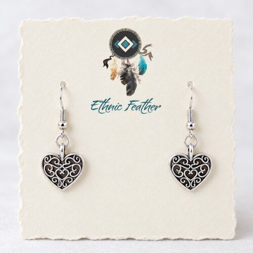 Boucles d’oreilles cœur filigrané Ethnic Feather
