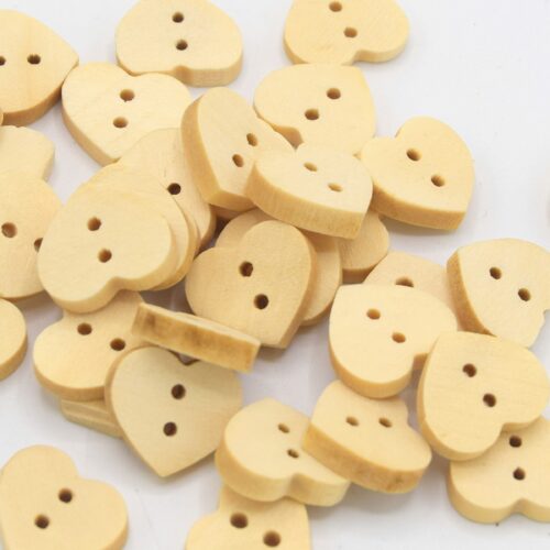 Boutons bois coeurs 13mm- 2 trous x100