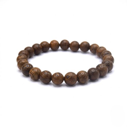 Bracelet homme bois de wengé naturel perles 8mm fond blanc