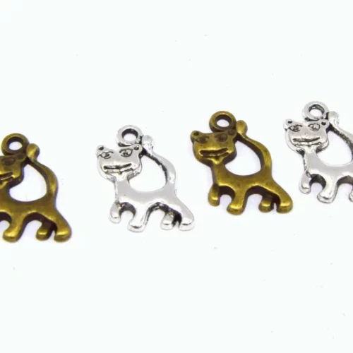 Breloques chats mixtes bronze et argent x10